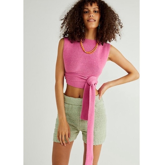 Free People Tops - Free People FP Beach Orchid Sweater Tank, Knit Tie-Back Top in Jelly Bean Pink